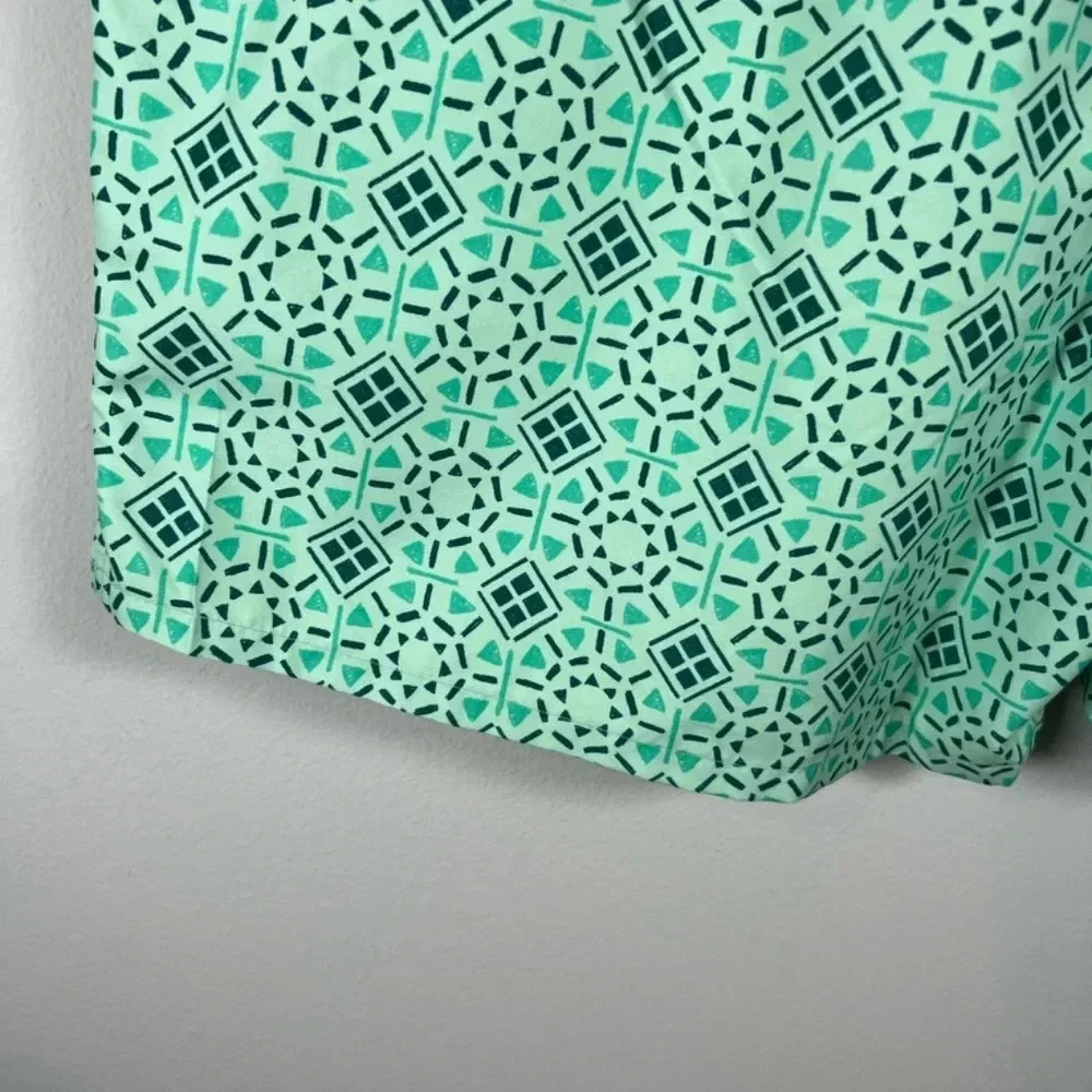Old Navy Swim Shorts Aqua Green Geometric Print Brief Lined Trunks Summer NEW XL